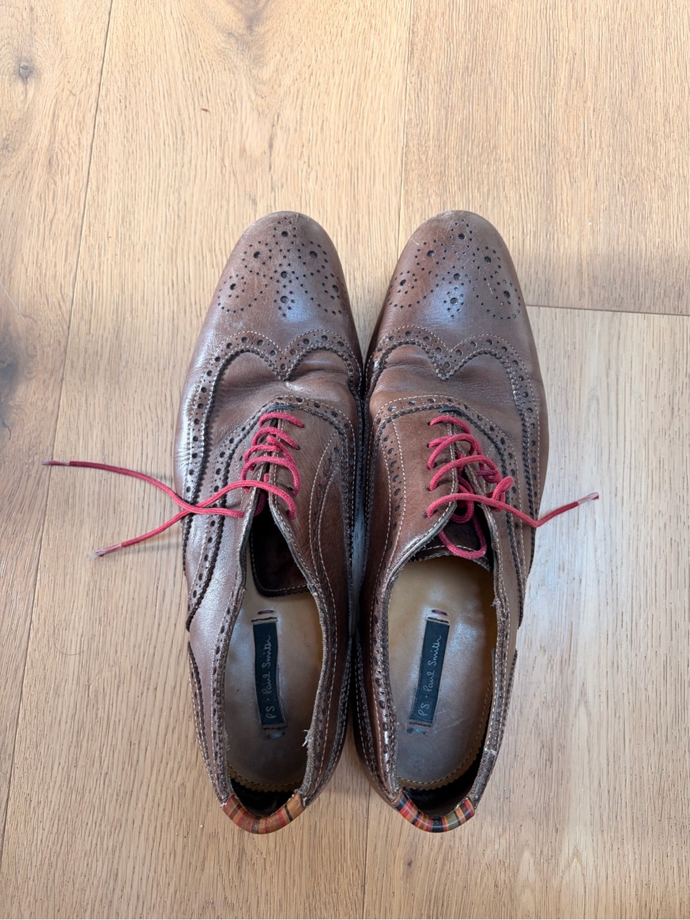 Paul Smith Brown Leather Brogue Oxfords with Red Laces